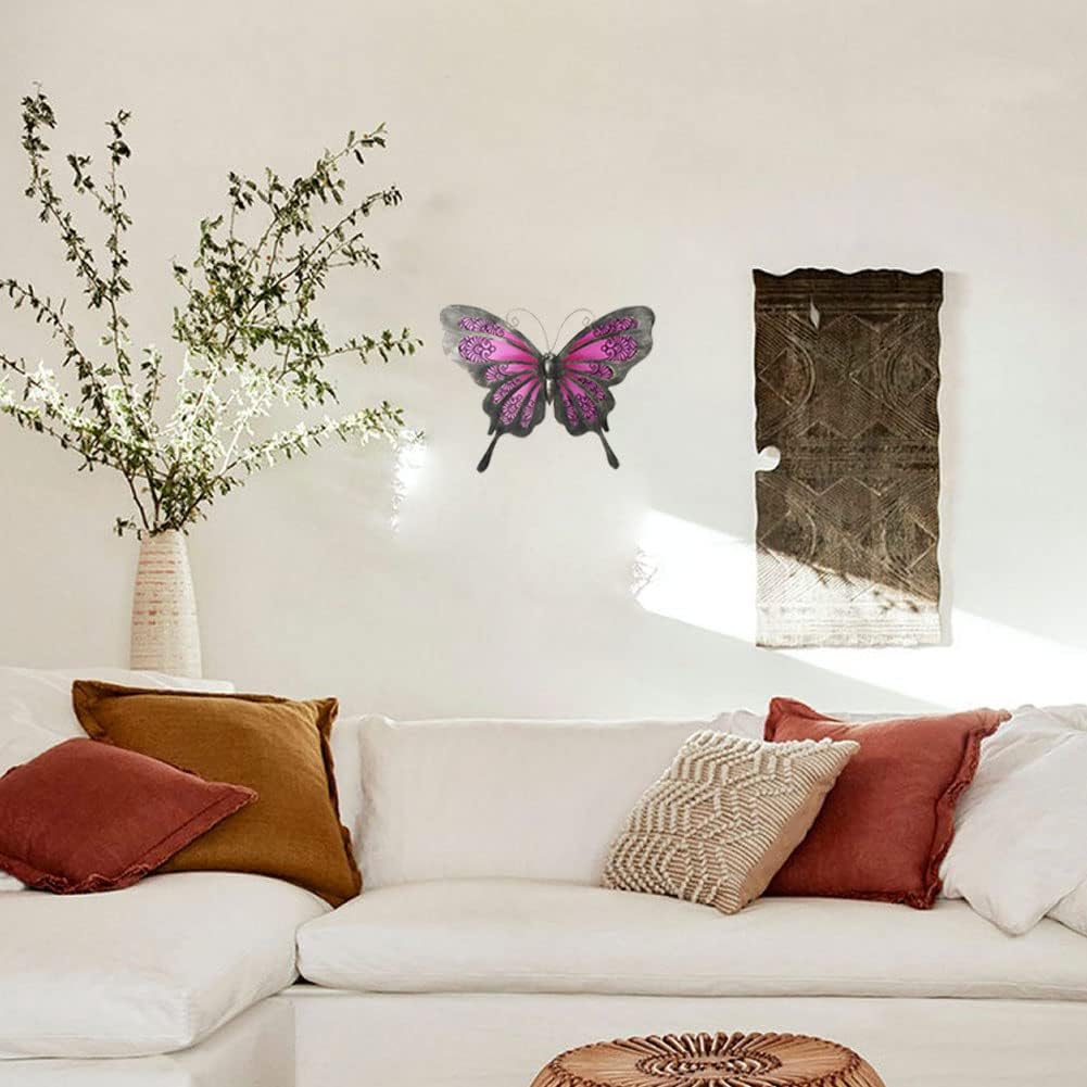 LIFFY Metal Butterfly Wall Decor, 12" Glass Butterfly Wall Art for Outdoor, Hanging Garden Decorations for Yard Fence Patio