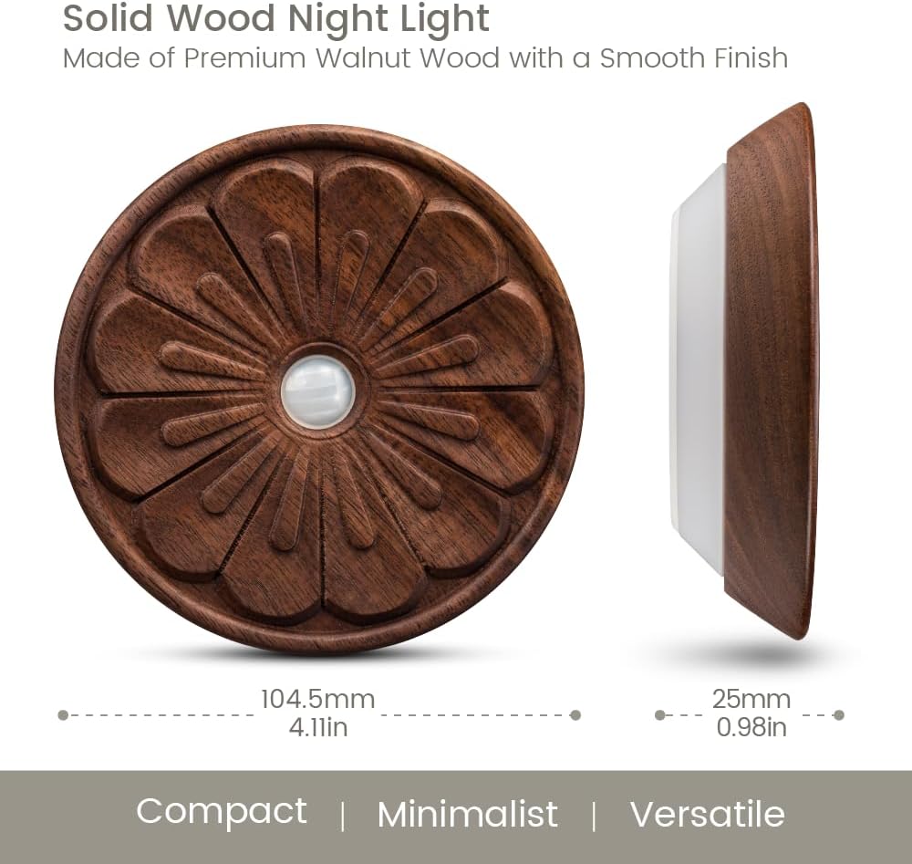 Wood Flower Night Light, Rechargeable Motion Sensor Light