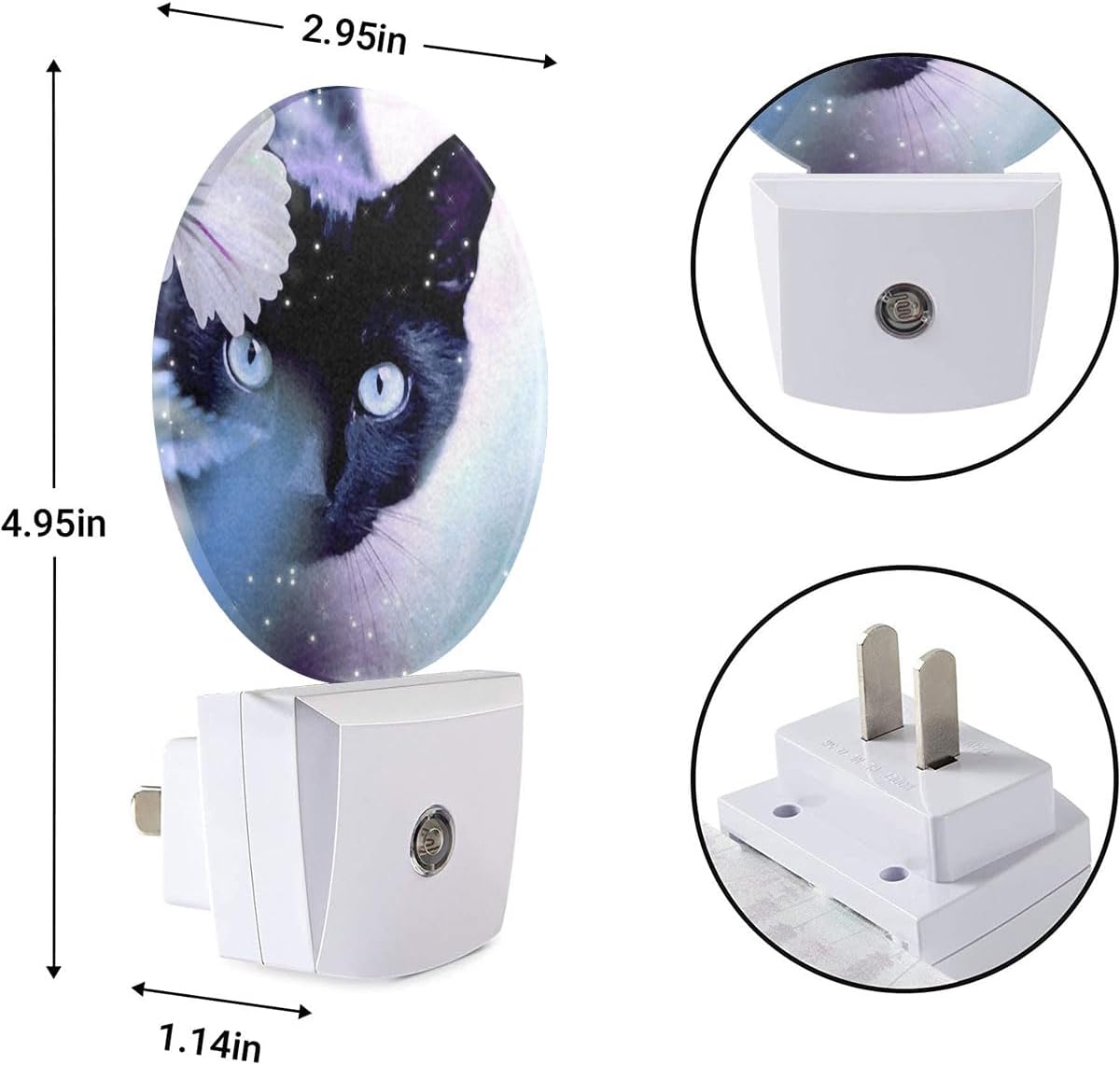 EKOBLA Cat and White Flower Night Light, Plug in Wall Light with Sensor