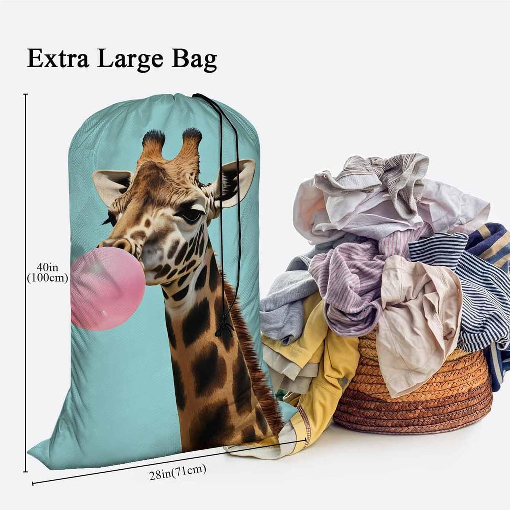 Swono Giraffe With Bubble Gum Sturdy Laundry Basket Hamper, Animals Pink Cute Wildlife Foldable Laundry bag Clothing Organization for Bathroom Bedroom Home Dorm Travel, Blue