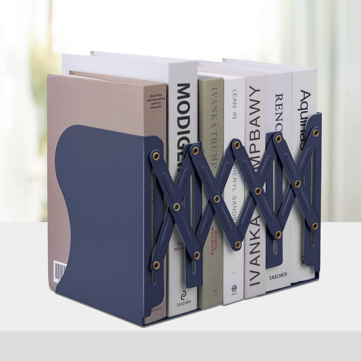 Honagu Adjustable Bookends, Metal Book Ends for Shelves Heavy Book, Desk Magazine File Organizer for Home, Office, Books, Papers, Extends up to 19 inches (Royal Blue)