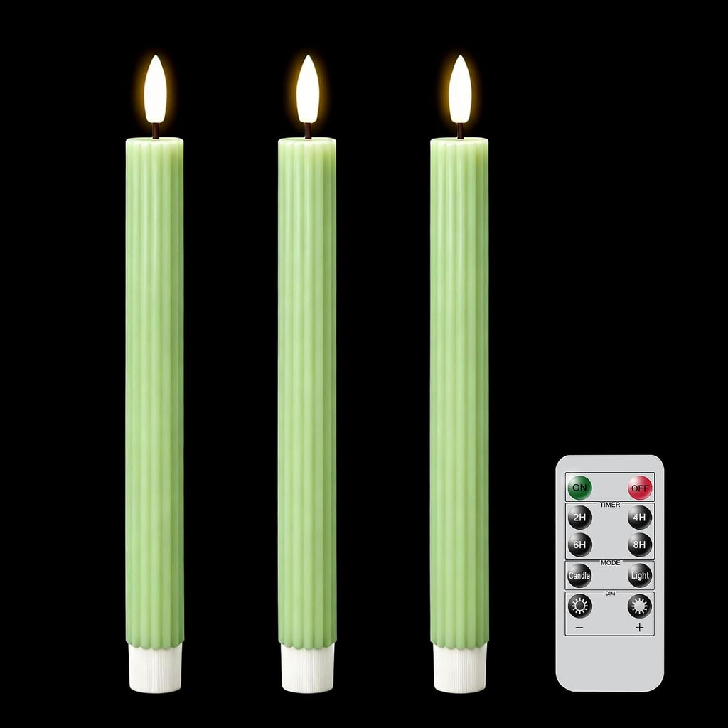 Green Flameless Taper Candles Battery Operated with Remote Timer
