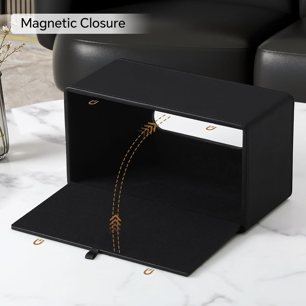 PU Leather Tissue Box Cover Rectangle, Inner Height 3.9", Black