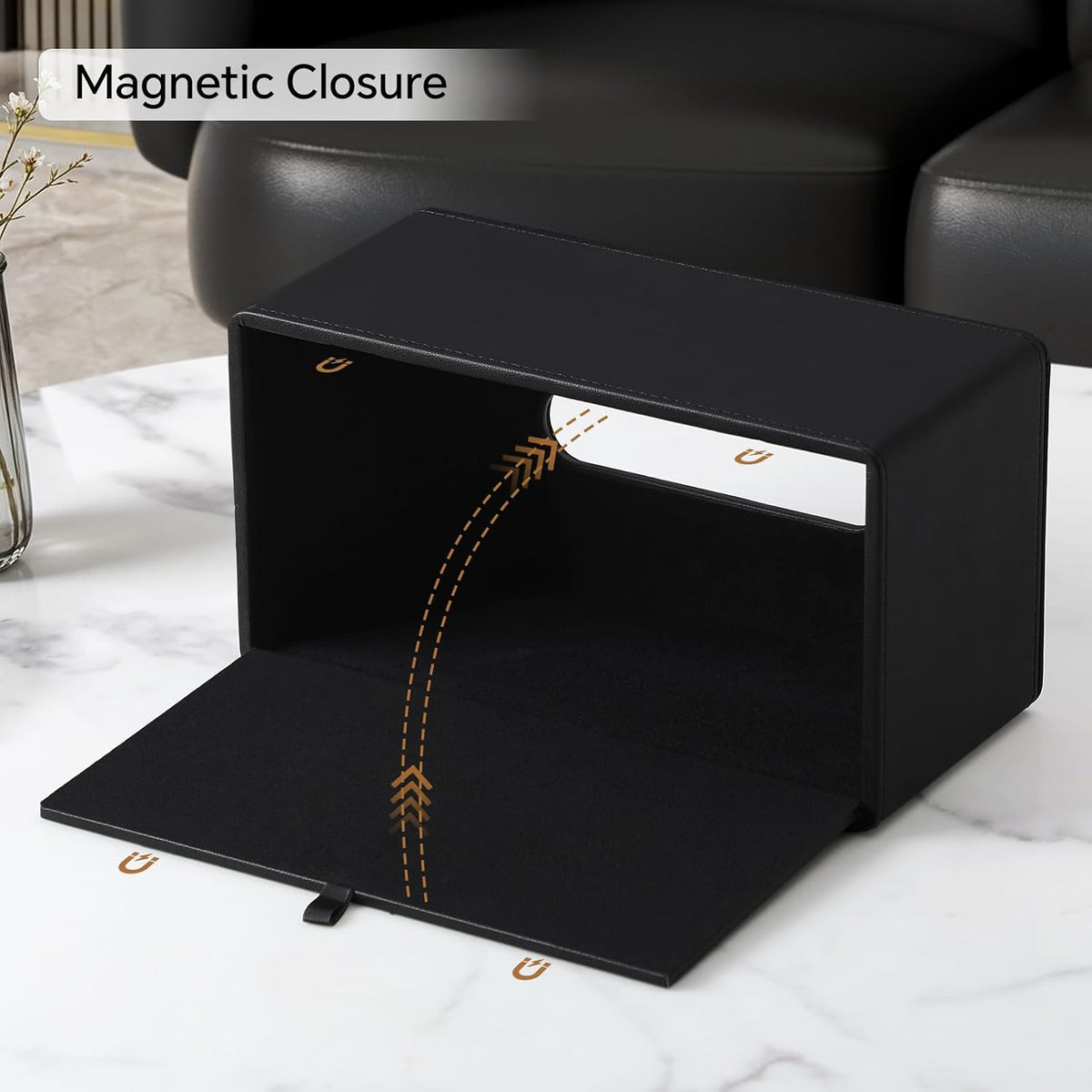 PU Leather Tissue Box Cover Rectangle, Inner Height 3.9", Black