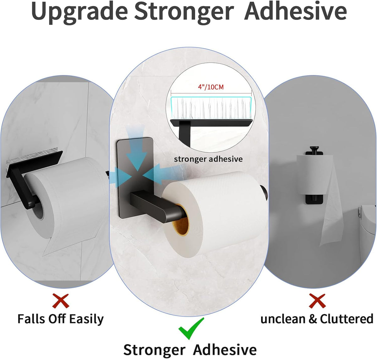 STWWO Toilet Paper Holder Self Adhesive, Extra-Wide Gap, Matte Black