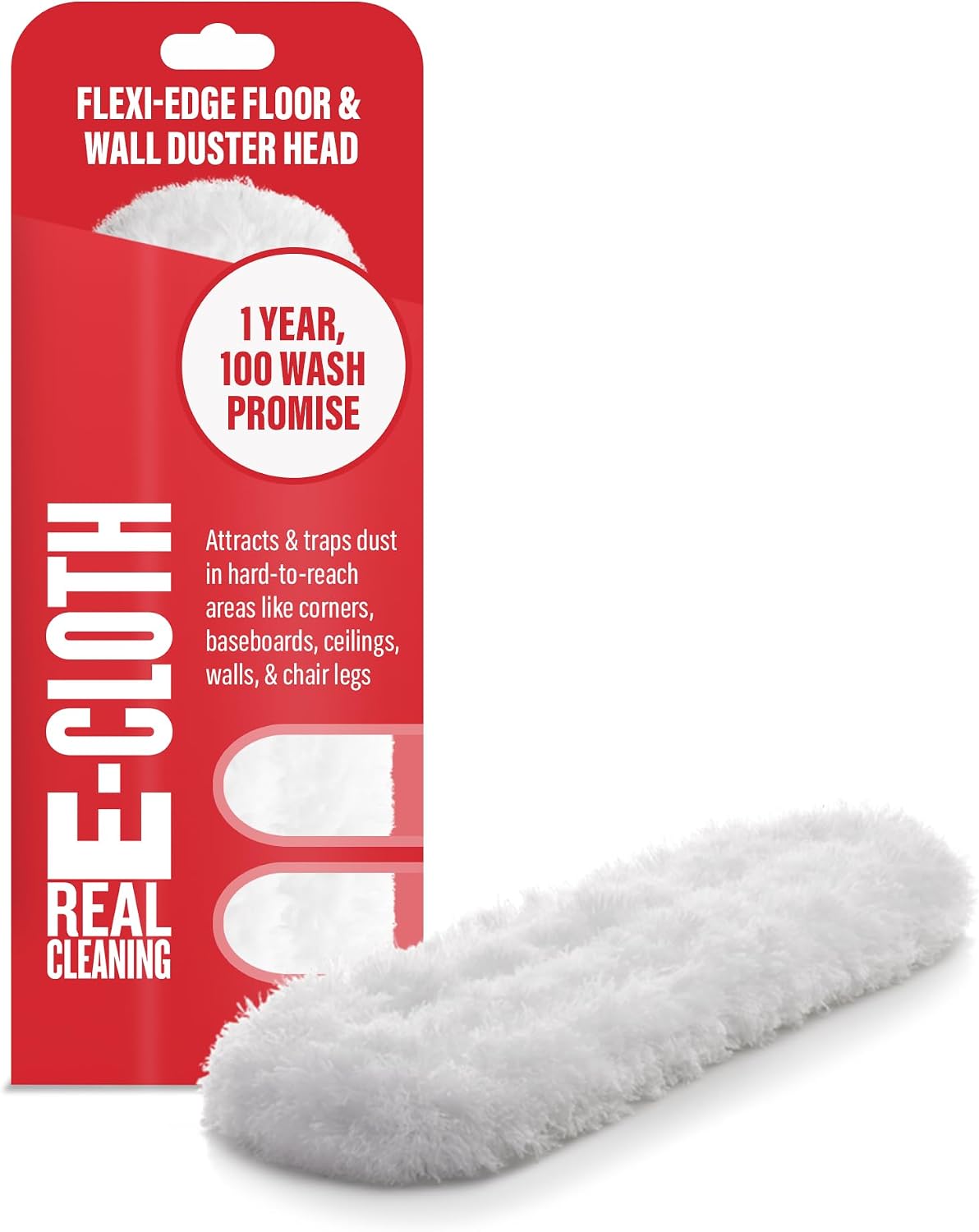 E-Cloth Flexi-Edge Floor & Wall Duster Head, Reusable Dusting Mop for Floor Cleaning, Floor Cleaner Ideal for Harword, Tile, Laminate and Other Hard Surfaces, 100 Wash Guarantee, 1 Pack