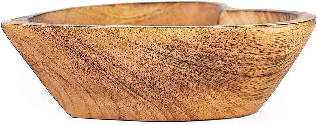 WitnyStore Heart Shaped Wood Bowl 6" Brown Handcrafted Wooden Bowls Collectible Functional Serving Tray Dish Plate Hand Made Decorative Tableware for Candy Nuts Dessert Fruit Home Décor Accents Gifts