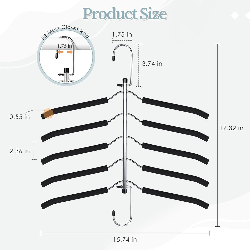 Space Saving Shirt Hanger 5 in 1 Non Slip Coat Hanger Black 2 Pack