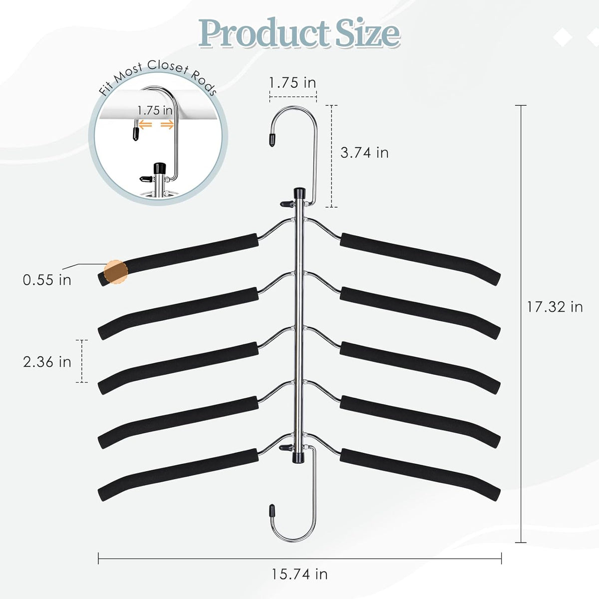 Space Saving Shirt Hanger 5 in 1 Non Slip Coat Hanger Black 2 Pack