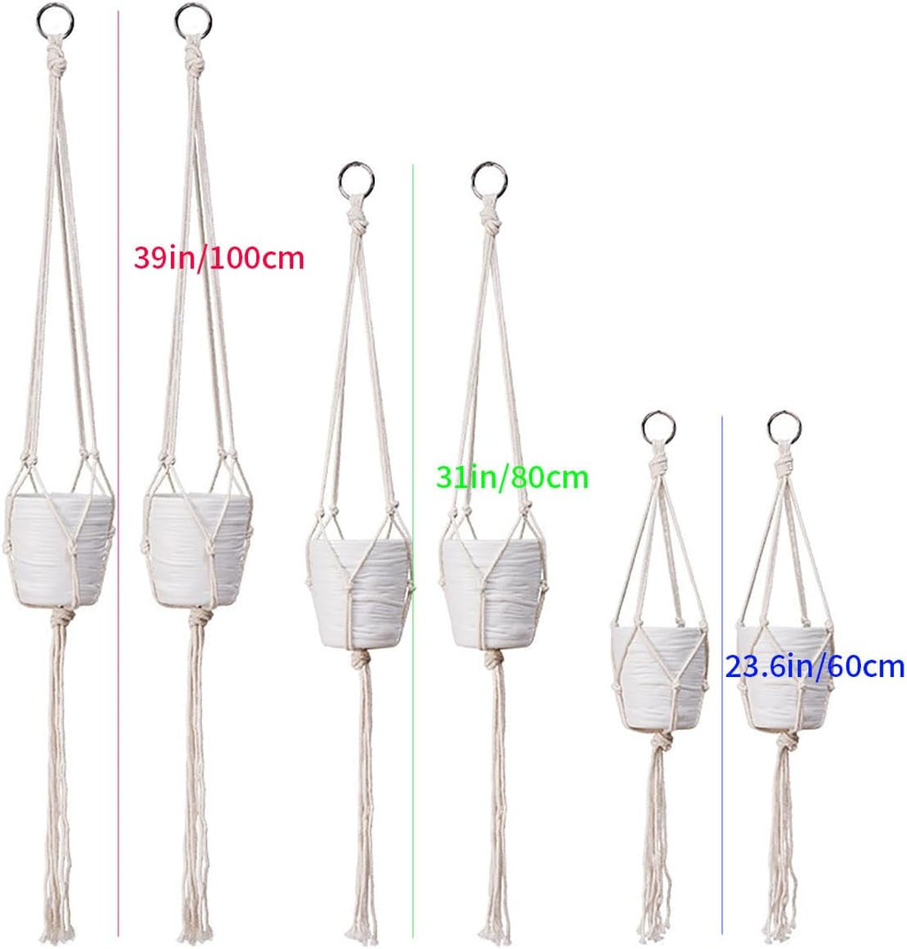 6 Pack Macrame Plant Hanger, Indoor Hanging Plants Holder, 3 Sizes 39"/31"/23", Outdoor Boho Home Decor Hanging Baskets, (POTS NOT Included)
