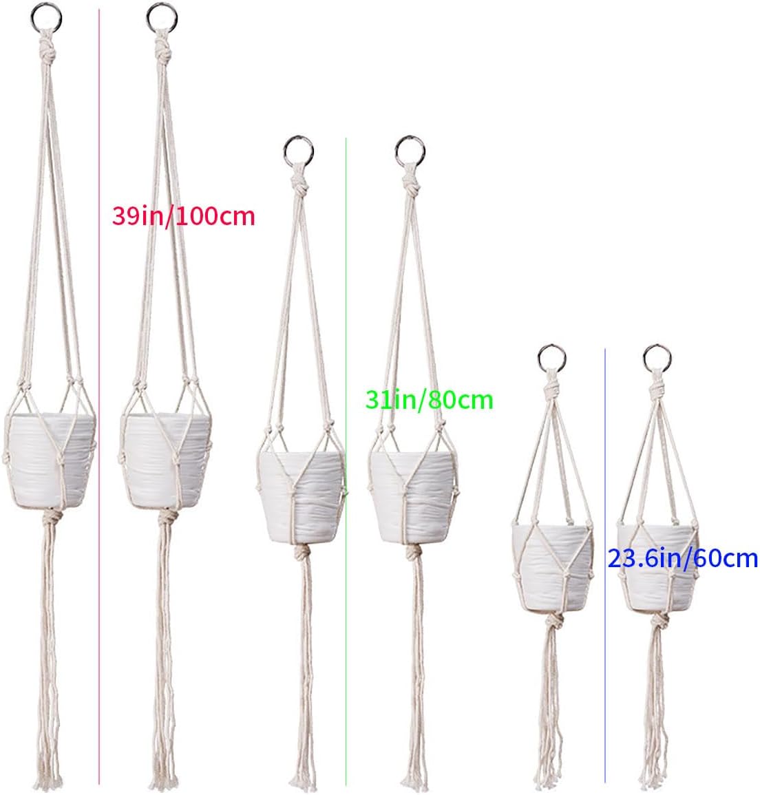 6 Pack Macrame Plant Hanger, Indoor Hanging Plants Holder, 3 Sizes 39"/31"/23", Outdoor Boho Home Decor Hanging Baskets, (POTS NOT Included)