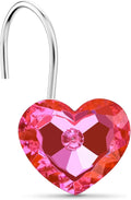 Heart Decorative Shower Hook Love Rhinestone Shower Curtain Rings, Pink