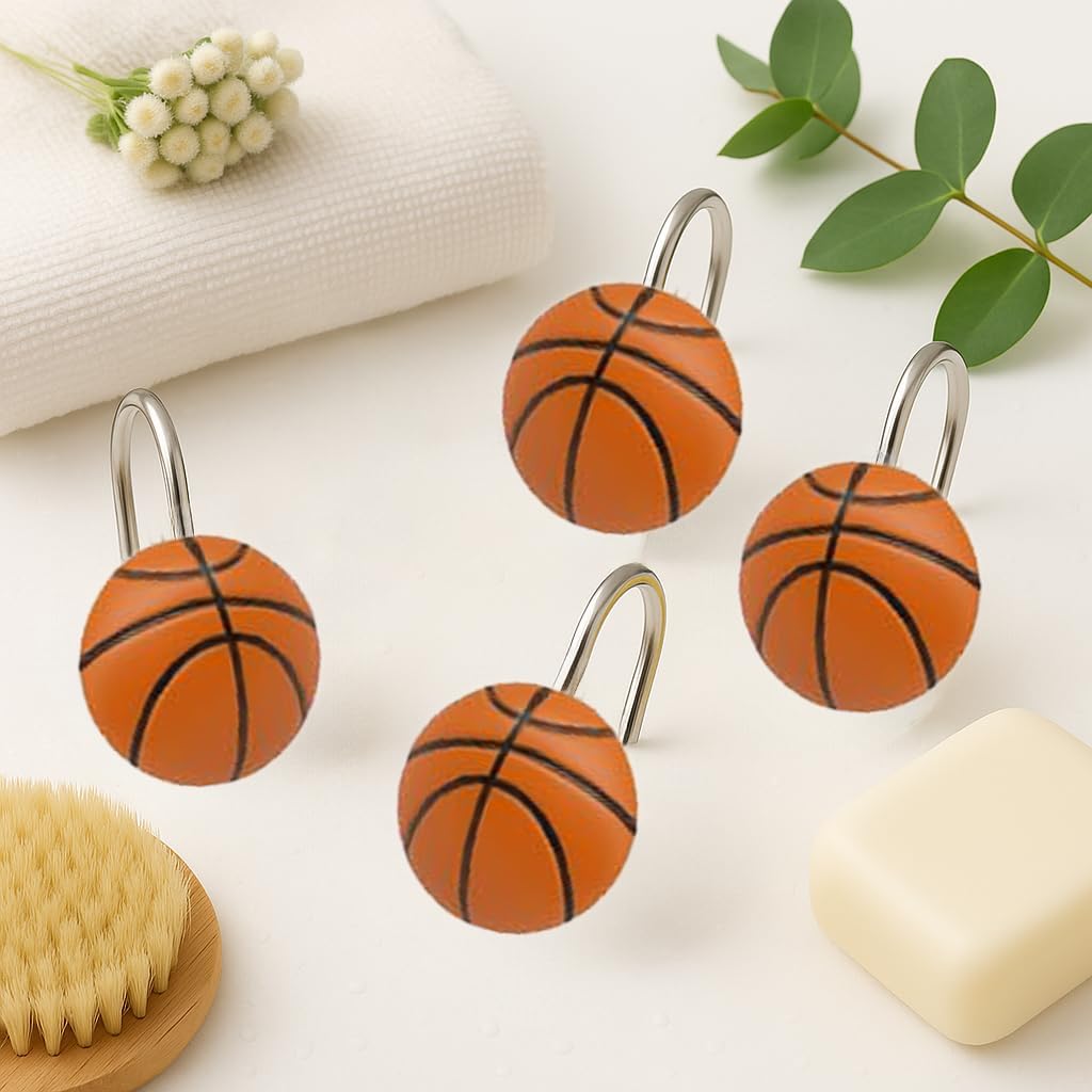 Basketball Shower Hooks 12 Pack, Court Style Bathroom Decor - Durable Stainless Steel Hooks, Gift for Sports Fans