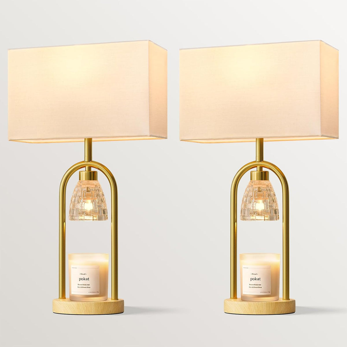PoKat 22'' Gold Table Lamps Set of 2 with Candle Warmer for Bedroom, Metal
