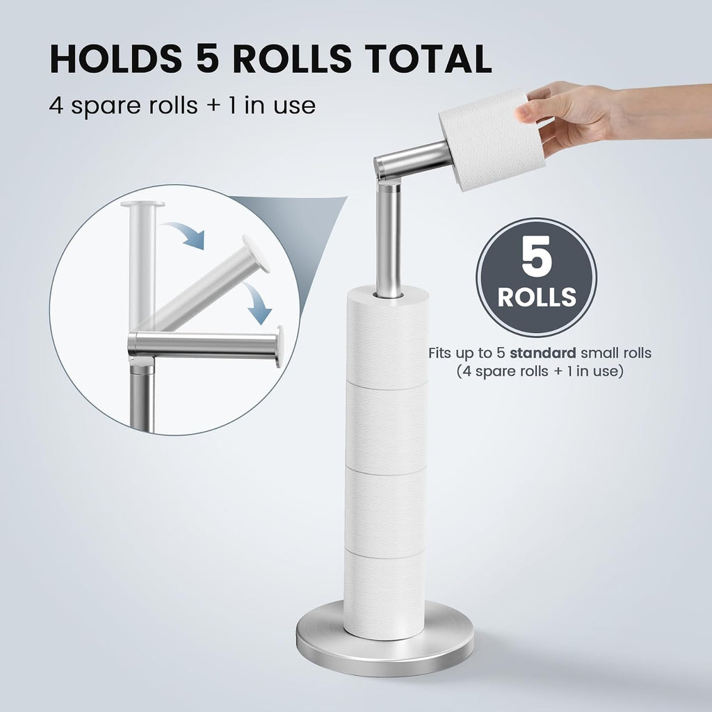 Cesun Weighted Base Free Standing Toilet Paper Holder Stand, Brushed Nickel