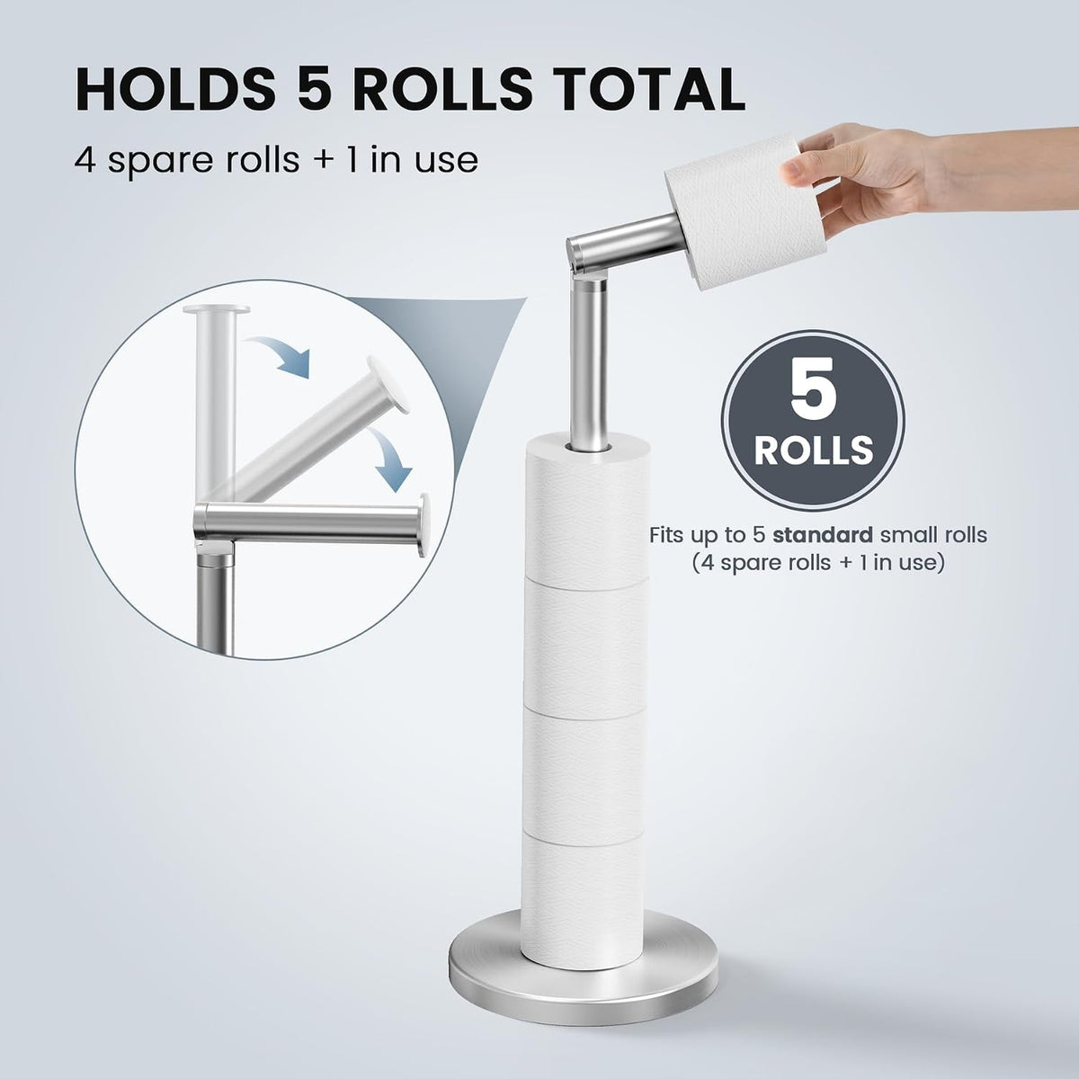 Cesun Weighted Base Free Standing Toilet Paper Holder Stand, Brushed Nickel