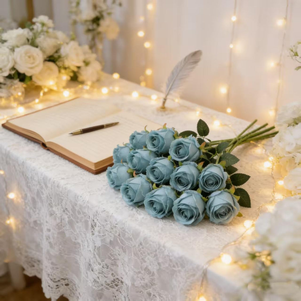 16 Realistic Artificial Roses (Rose-Flower-Blue)