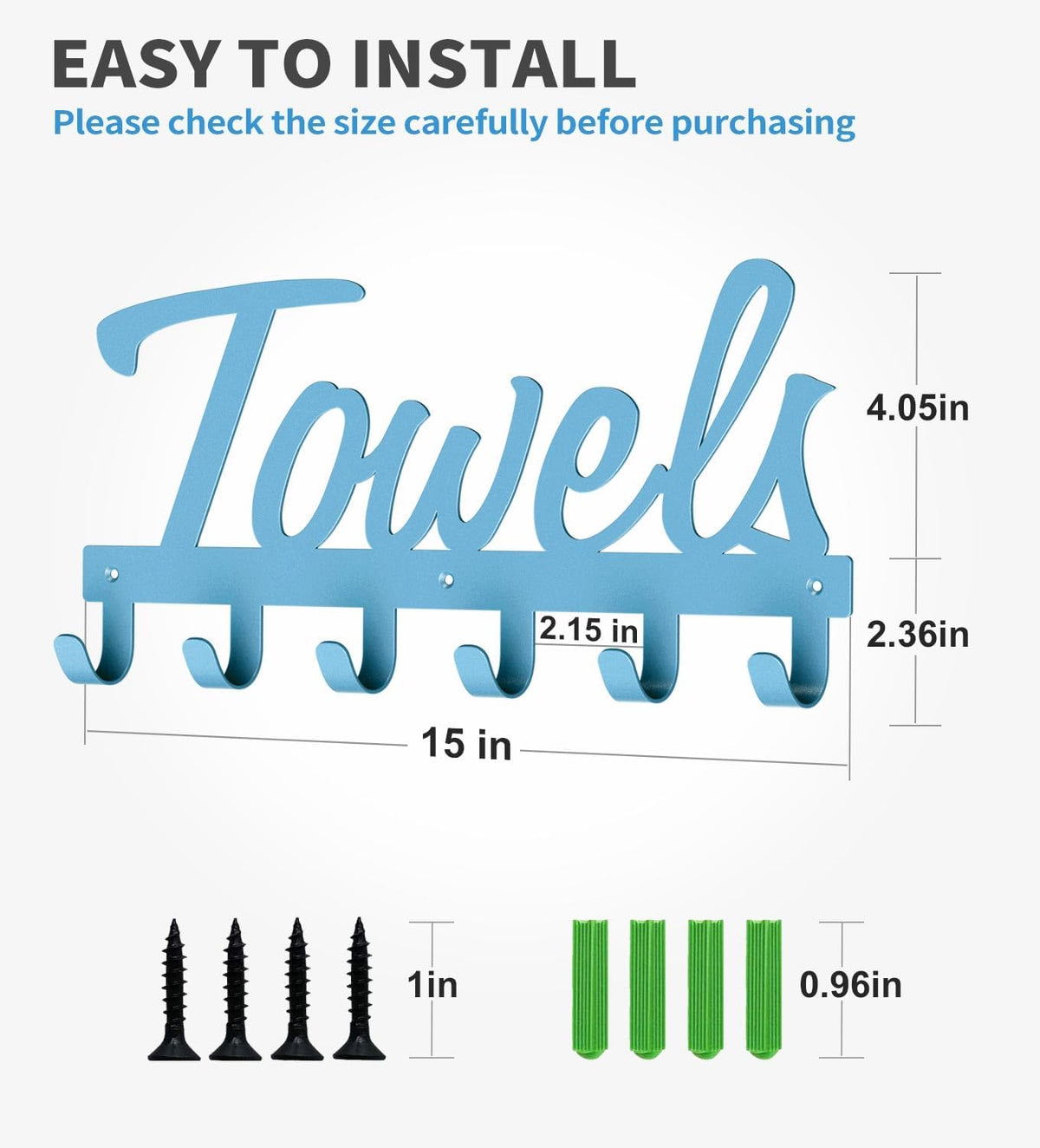 Livelab Towel Rack, Towel Racks for Bathroom Wall Mounted, 6 Hooks Blue Metal Towel Holder for Bathroom Space Saving, Waterproof Rustproof Easy Install Bathroom Decor Towel Hanger Organizer