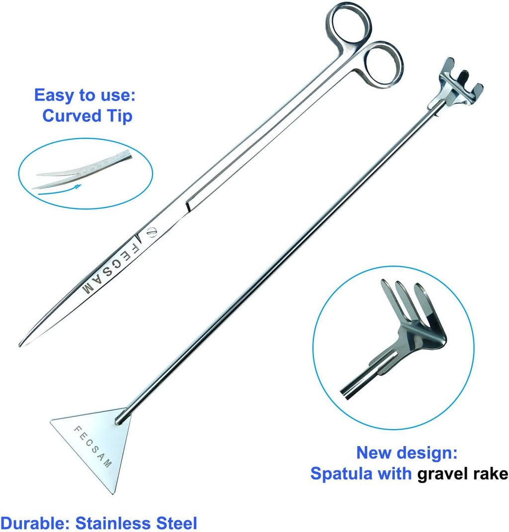 15 Inch Aquascaping Tools Kit - Tweezers Scissor Algae Scraper Rake Spatula
