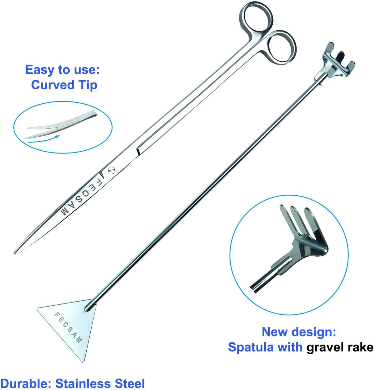 15 Inch Aquascaping Tools Kit - Tweezers Scissor Algae Scraper Rake Spatula