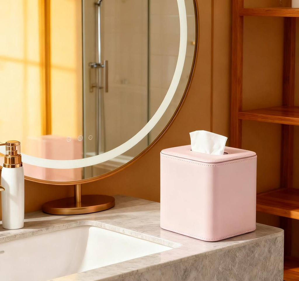 Tissue Box Holder Square PU Leather Stylish Facial Tissue Box with Magnetic Closure Decorative Cube Tissue Box Cover for Bathroom Vanity Office