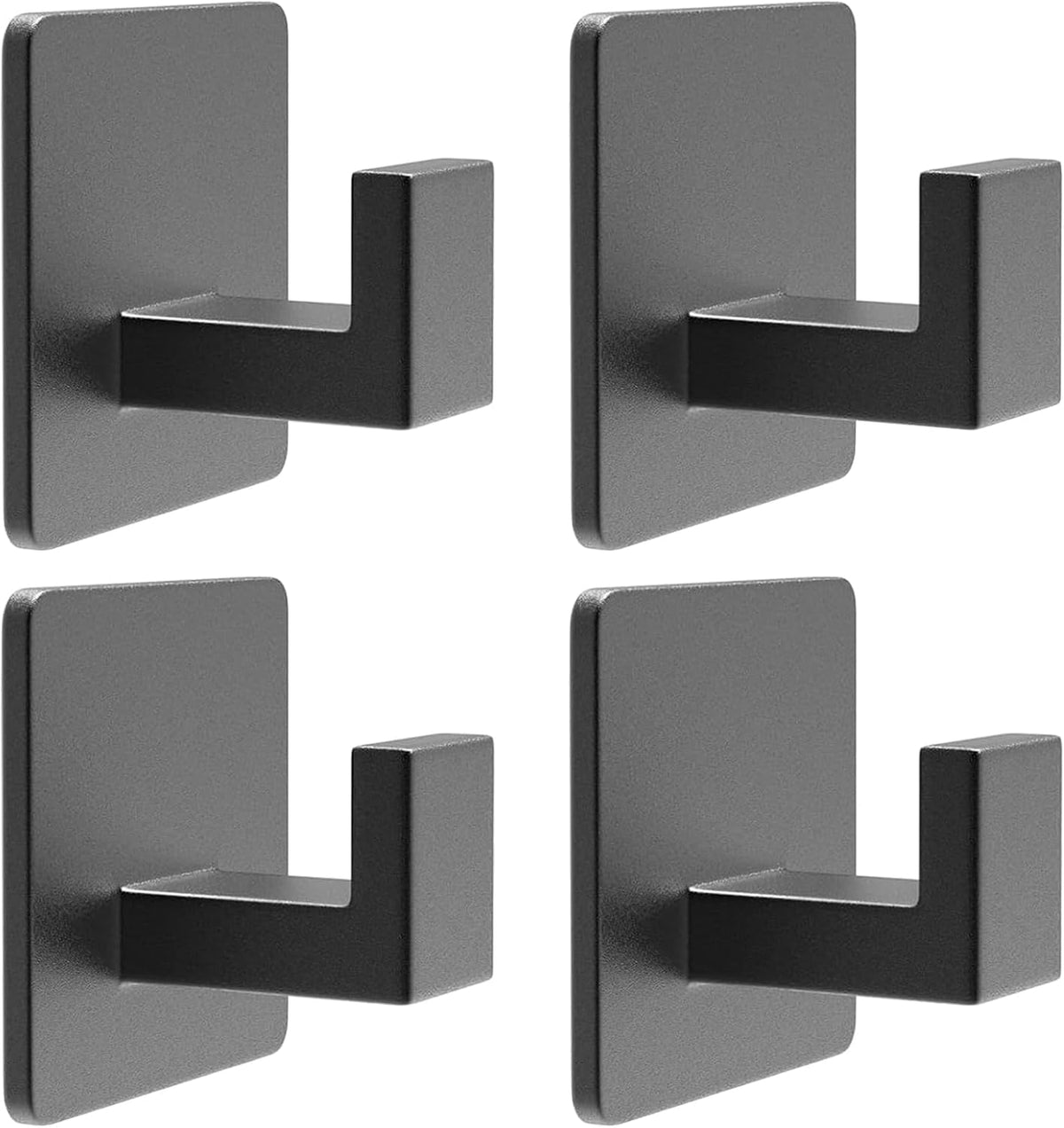 Black 4 Pack Self Adhesive Wall Hooks,Stainless Steel Stick On Towel Hook,Sturdy No Drilling Robe Hook,Heavy Duty Clothes Hanger Hook,Square Wall Hooks for Bathroom Bedroom Kitchen