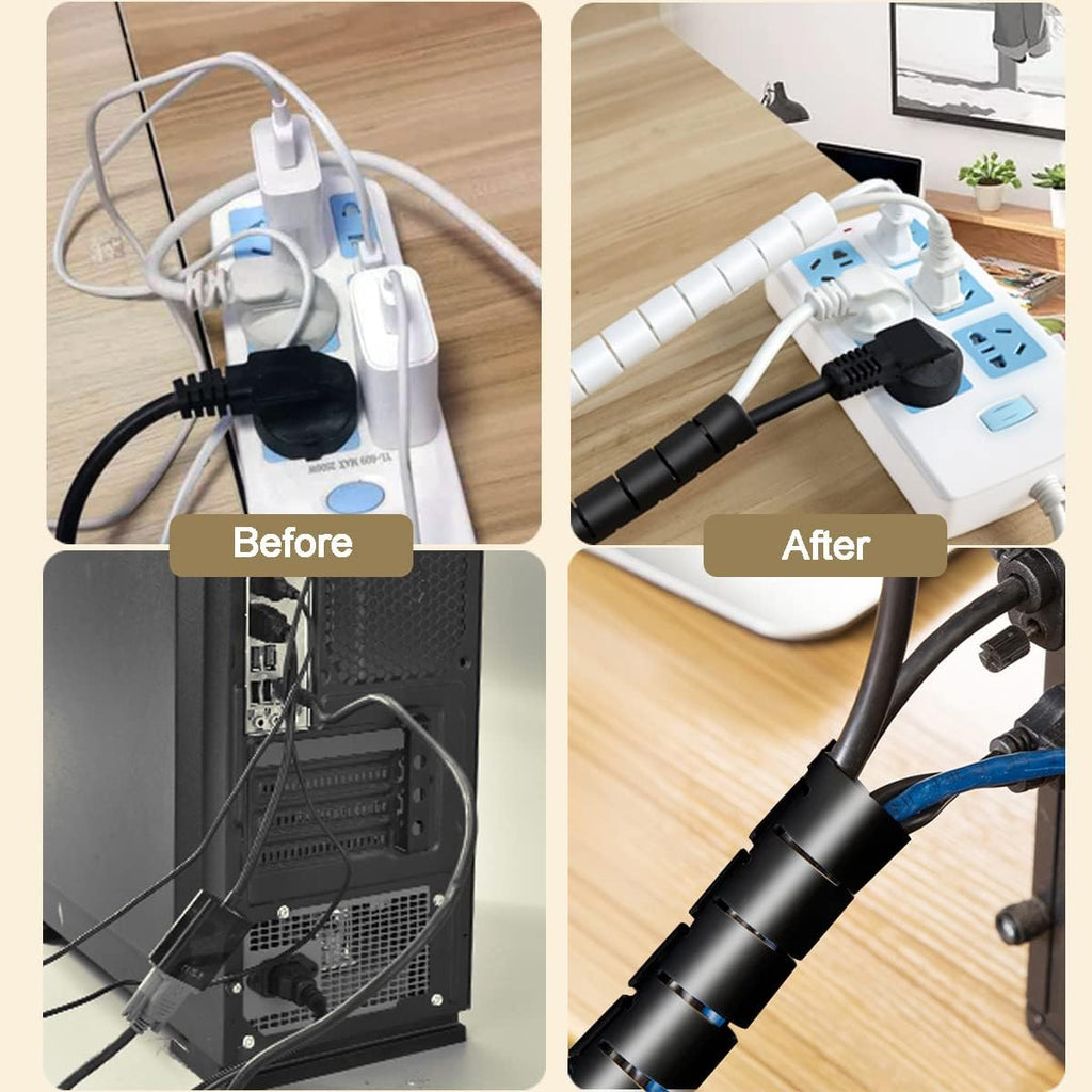 Black Computer Cable Management Sleeve Tube Under Desk Cord Organizer, 7/8 inch -5 ft Cover Wrap Easy to Install Messy Wire Solution for TV Office PC, Pet Chew and Bite Proof Cable Protector