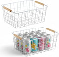 Kitchen Wire Baskets Farmhouse Decor Metal Food Storage Organizer,Household Refrigerator Bin with Built-in Handles for Cabinets, Pantry, Bathroom,2 Packs(white)