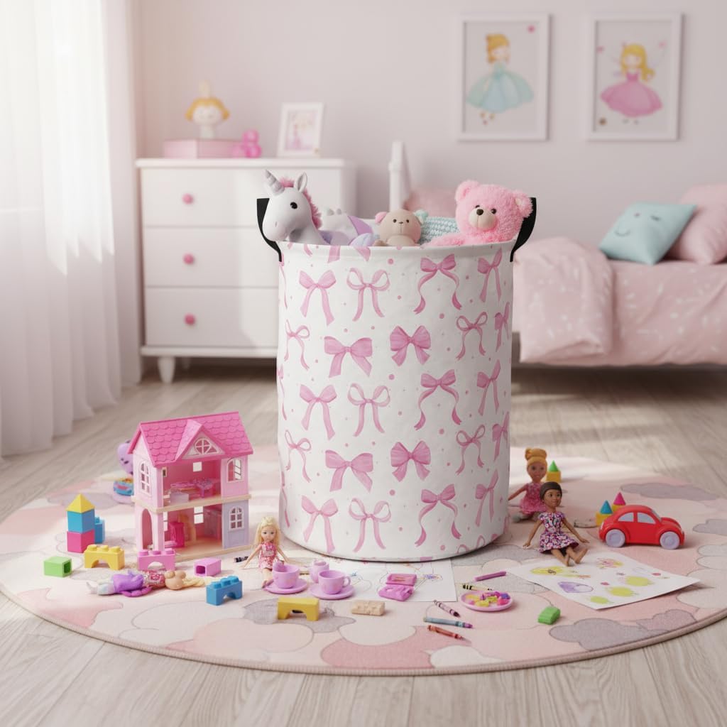 Baby Laundry Basket Baby Hamper for Nursery Girl Kids Butterfly Hamper Cute Storage Bin Organizer Butterfly Room Decor for Home(Dreamy Bowknot)