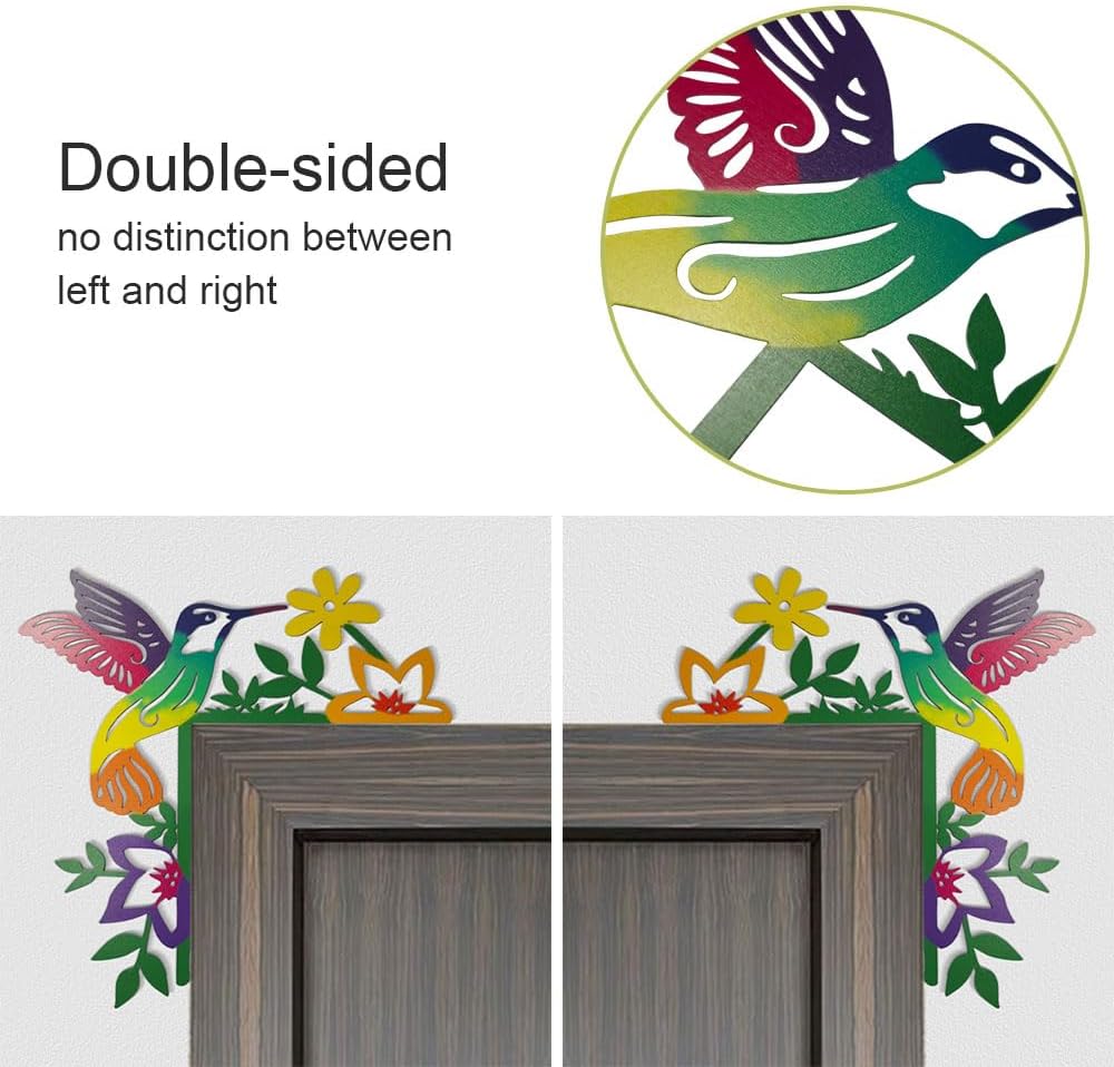 2024 Hand Painted Door Topper, Metal Double Sided Hummingbird Flower Cardinal Flamingo Starfish Leaf Funny Creative Door Frame Topper Corner Silhouette Wall Art Decor for Nature Lovers (Hummingbird)