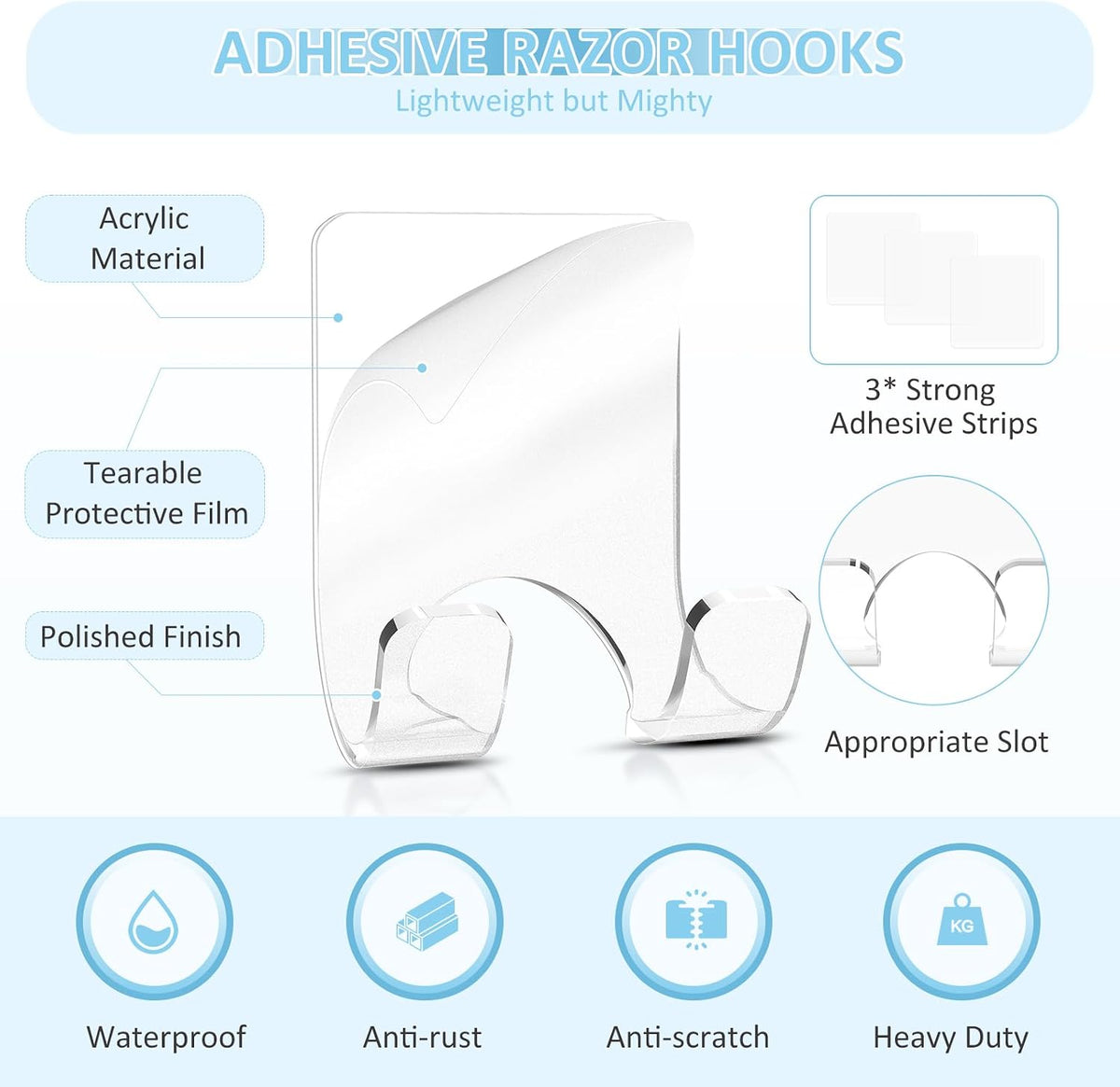 VIS'V Shower Wall Adhesive Razor Holder for His and Hers, Clear, 2 Pcs