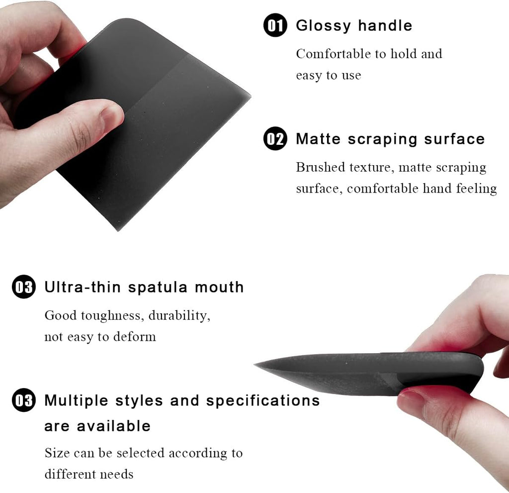 KVAEY 5 in 1 Rubber Squeegee Kit, Anti-Scratch Flexible Soft Matte TPU Coating Scraper Kit, Small Tint Squeegee Water Blade Scraper for Paint Protection Film Household Cleaning (Black)