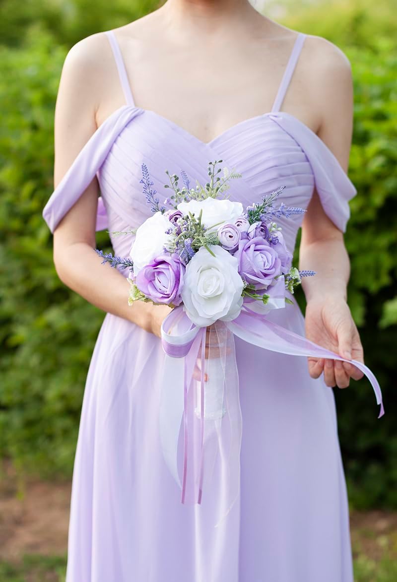 Lilac Purple Wedding Bouquets for Bride Bridesmaids Silk Premade