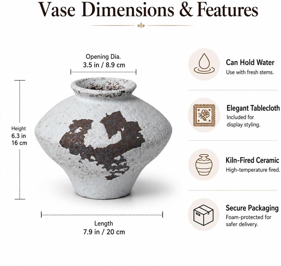 Wabi Sabi Rusty Vintage Vase, 6.3" Tall Wabi Sabi Decor Rustic Farmhouse Pottery Vase for Centerpiece, Textured Pottery Flower Vases for Home Decor, Table, Living Room, Bathroom, Kitchen