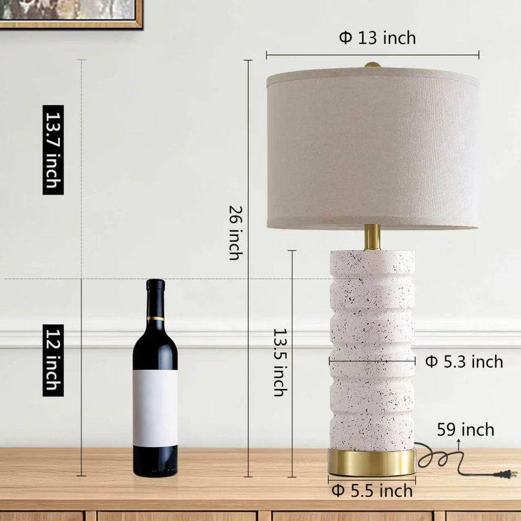 AIEAMPDO 26" Set of 2 Travertine Resin Table Lamps for Bedroom, Off-White