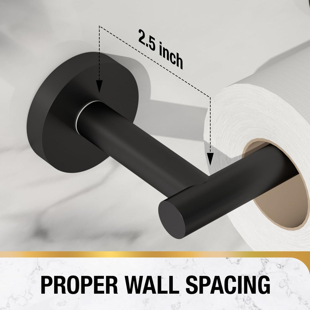 HITSLAM Matte Black Toilet Paper Holder, Double Post Pivoting, SS304