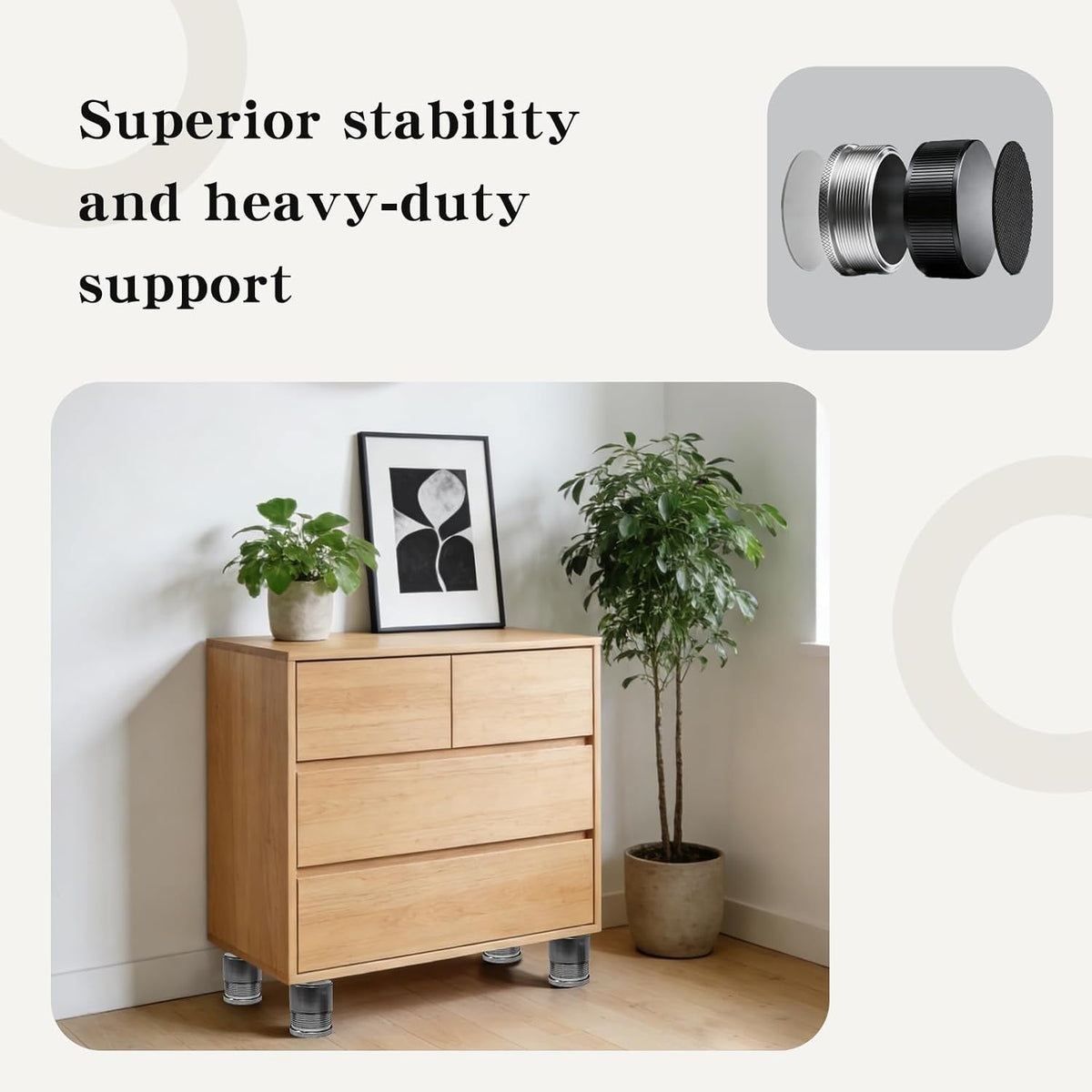 Adjustable Furniture Risers Metal,1.57 Inch Diameter Heavy Duty Table Leg Risers Adjustable from 0.9 to 1.54 Inches for Sofas, Beds,Microwave,Oven,Tables