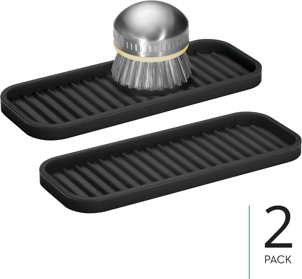 iDesign Silicone Kitchen Sink Tray for Countertops - Set of 2 - Black