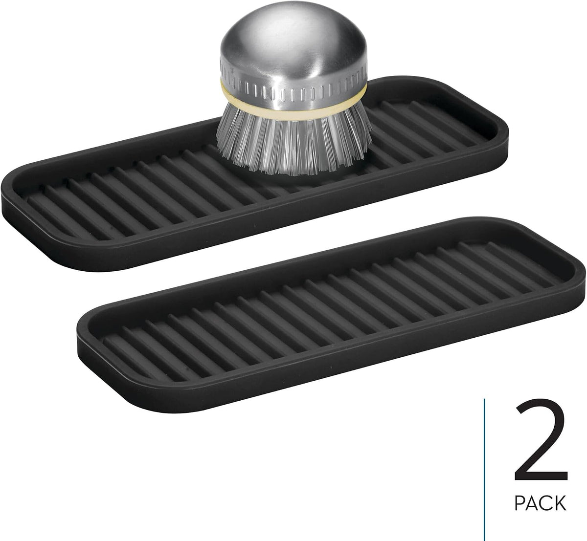 iDesign Silicone Kitchen Sink Tray for Countertops - Set of 2 - Black