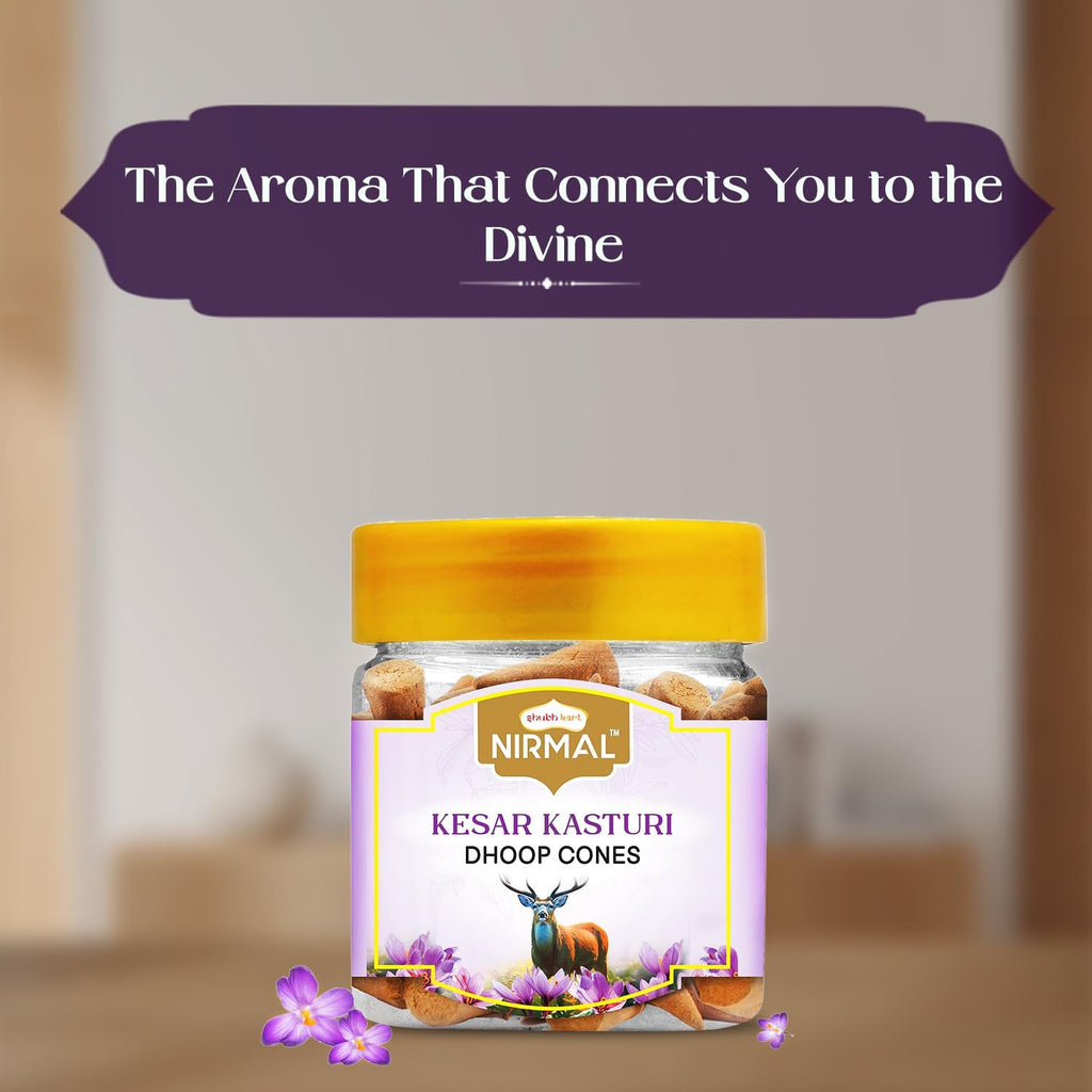 Shubhkart Premium Kesar Kasturi (Saffron Musk) Dhoop Cones/Incense Cones – 60 Count Box. Charcoal-Free Rich Dual Fragrance Incense for Mystical Meditation, Yoga & Exotic Home Ambiance