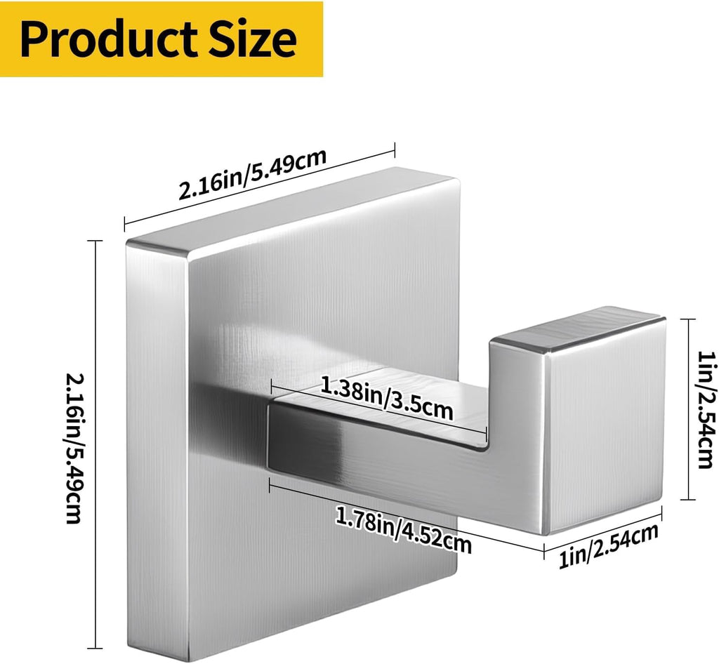 4-Pack Silver Towel Hooks for Bathroom, Heavy Duty Stainless Steel Robe Hooks Bath Towel Holder, Wall Mounted Hand Towel Hook for Shower, Kitchen, Bedroom Closet Door Hanger Hook (Drill Hole)