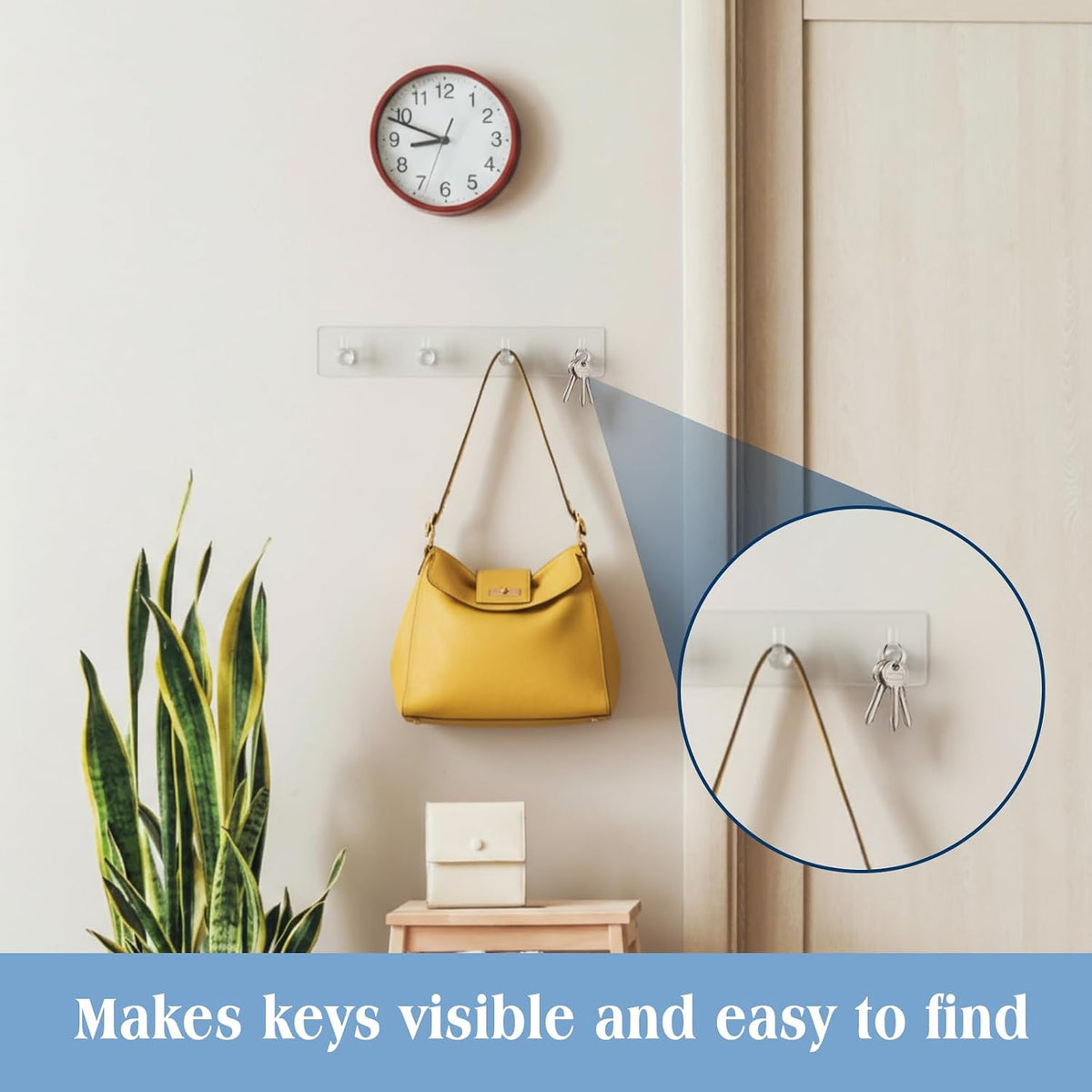 1 Pcs Adhesive Key Holder for Wall Acrylic with 4 Hooks, Transparent