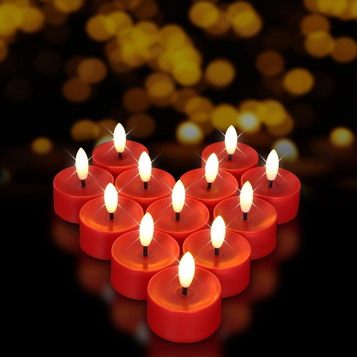 12 Pack Red Flameless Tealight Candles Battery Operated Tea Lights, Realistic Flickering Fake LED Tealights Candles, 3D Wick LED Tea Lights for Christmas, Festival, Party, Home Decor