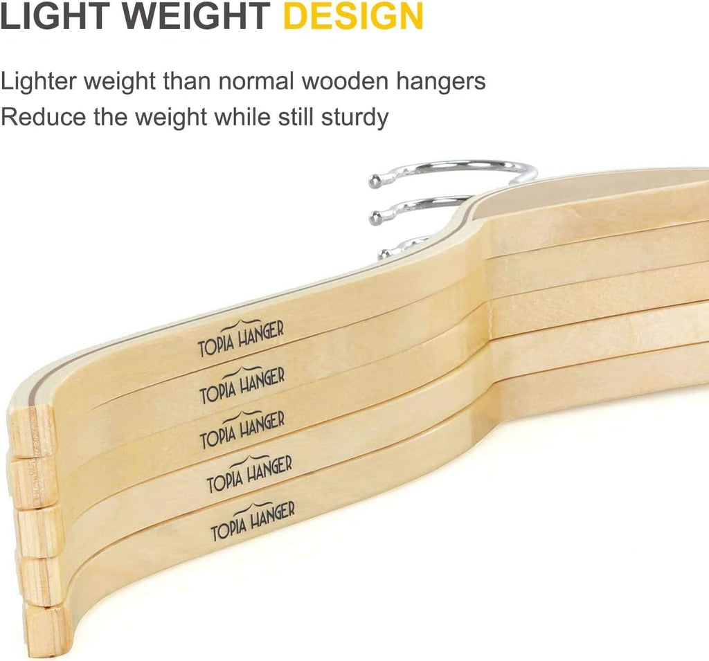 TOPIA HANGER Slim Natural Wood Hangers with Extra Soft Non-Slip Rubber Grips, 30-Pack High-Grade Fashion Hanger No Shoulder Bump for Sweaters, Hoodies, Jacket, Dress, Coat -CT15N30