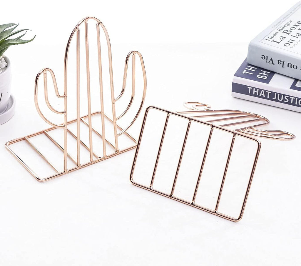 Cactus Bookends - Iron Metal Non-Slip Shelf Organizers for Home, Office & Kids' Rooms