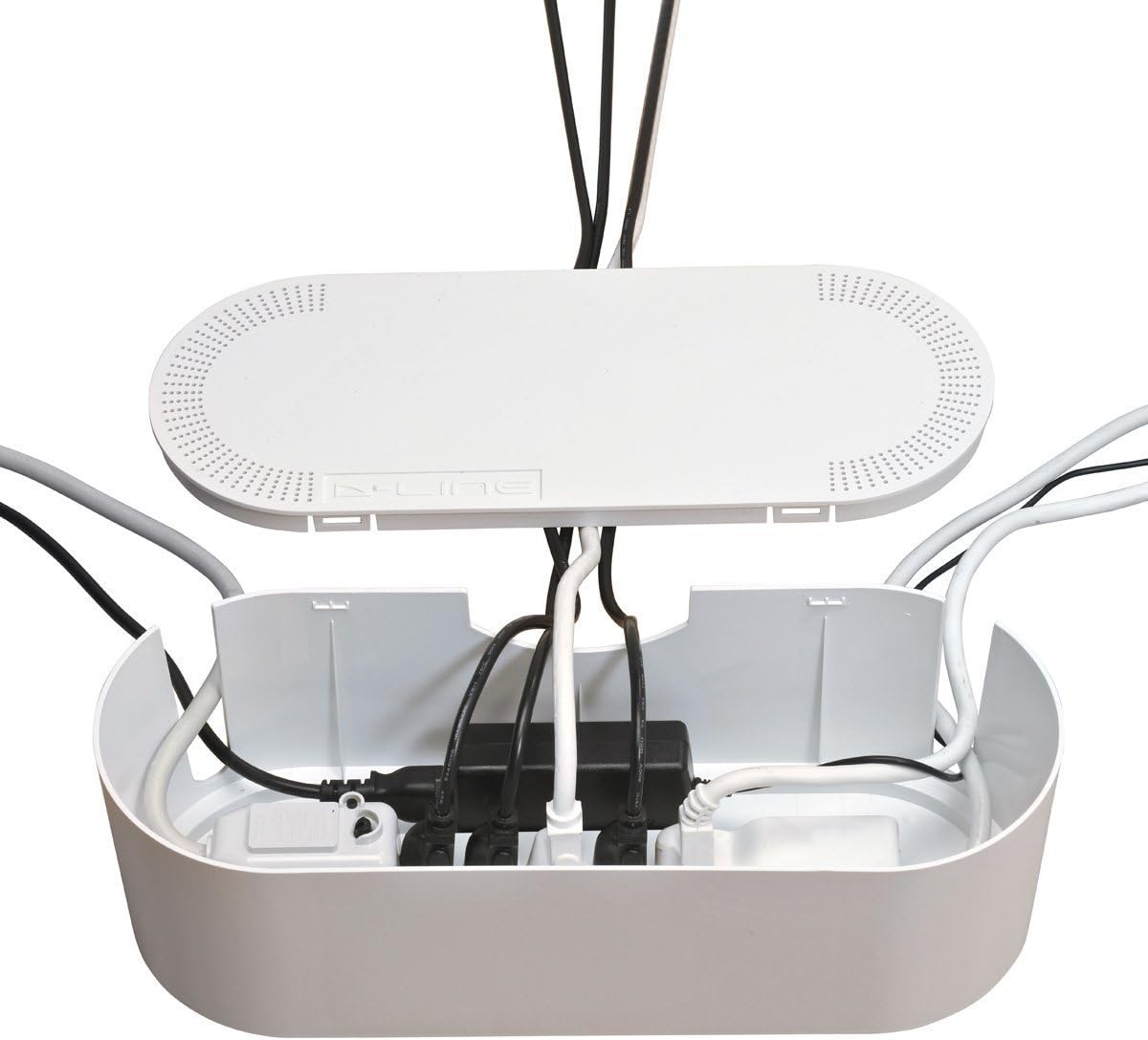 D-Line Cable Management Box (Large) & Cable Organizer Zipper (8.2ft Length) - White