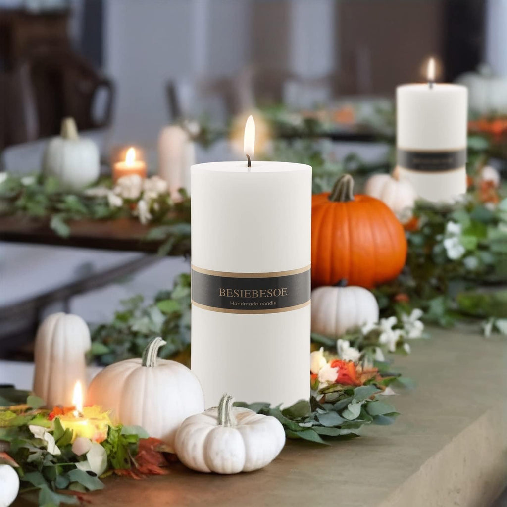 3×6 White Pillar Candles Set of 6 Unscented Handpoured Weddings, Home Decoration, Restaurants, Spa, Church Smokeless Cotton Wick 300 Hour