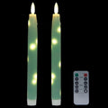 Flameless Flickering Taper Candles Battery Operated with Embedded String Lights, wtih Timer and Remote, LED Real Wax Tapered Dinner Candle Set of 2 (Green)