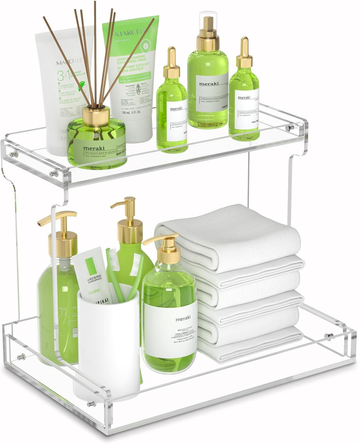 NPPLUS 2-Tier Clear Acrylic Bathroom Organizer Counter Storage Shelf