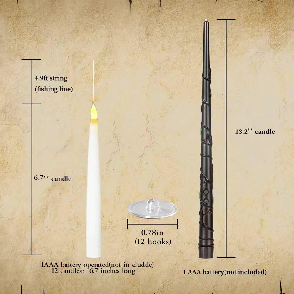 Halloween Decorations - 20 Pcs Floating Candles with Wand - Flickering Warm Light Flameless Floating LED Candle Christmas Decor for Indoor Classroom Bedroom Party